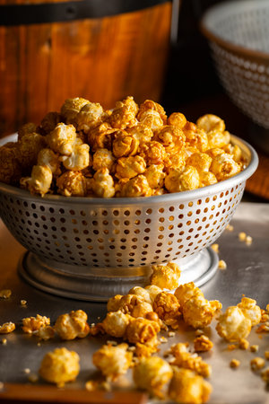 Caramel Popcorn Close-up. Close-up photo of caramel-coated popcorn.の写真素材