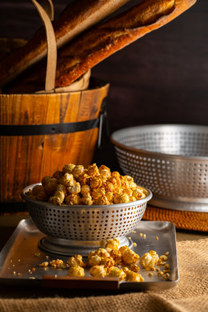 Caramel Popcorn Close-up. Close-up photo of caramel-coated popcorn.の写真素材