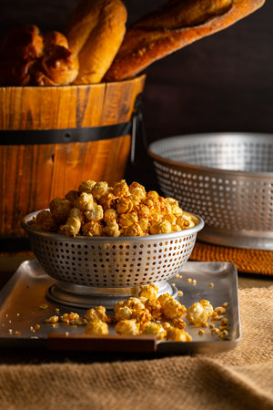 Caramel Popcorn Close-up. Close-up photo of caramel-coated popcorn.の写真素材