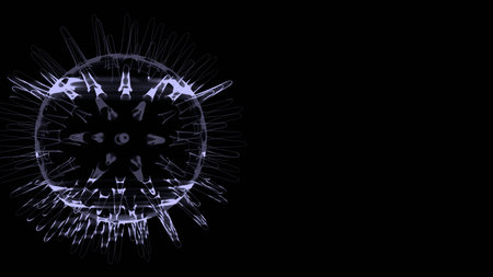 Holographic Virus Concept 3D Illustration

3D rendering of a holographic virus isolated on a black background. Perfect for medical, scientific, and futuristic technology themes.の写真素材