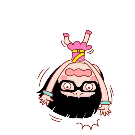 Cartoon girl hanging upside downのイラスト素材