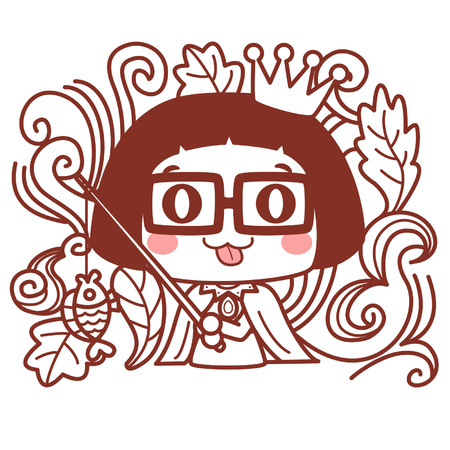 Naughty cartoon girl in princess costume fishingのイラスト素材