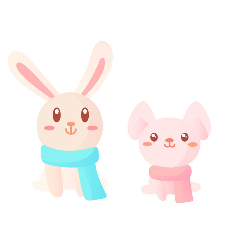 Two cute cartoon rabbitsのイラスト素材