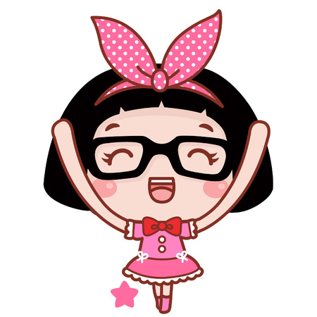 Happy cartoon girl cheeringのイラスト素材