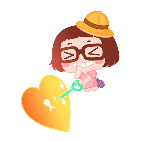 Cute cartoon girl unlocking a heartのイラスト素材
