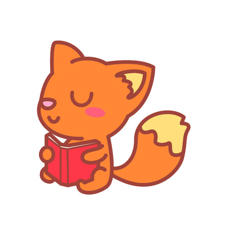 Cartoon fox character readingのイラスト素材