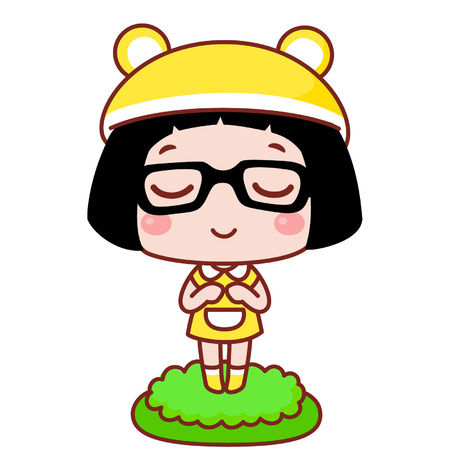 Cute cartoon girl in yellow dressのイラスト素材