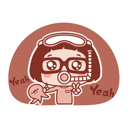 Cute cartoon girl in diving suitのイラスト素材