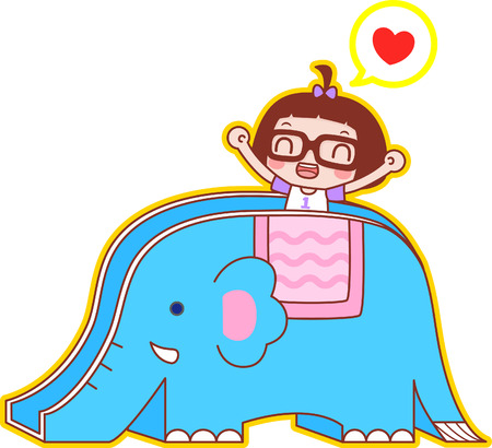 Cute cartoon girl on an elephant slideのイラスト素材
