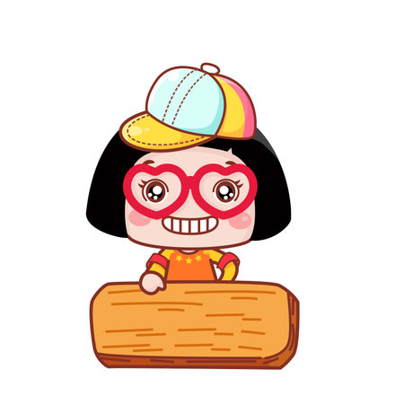 Cute cartoon girl with a wooden plankのイラスト素材