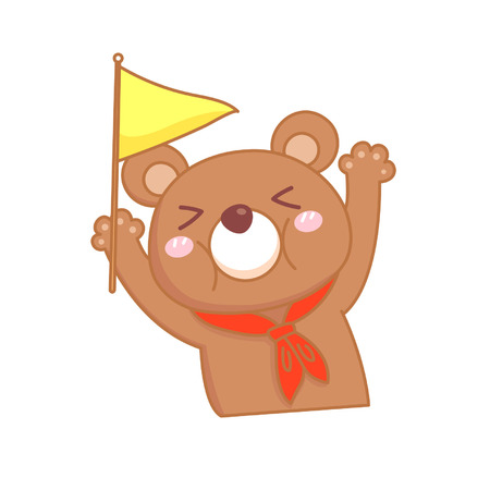 Cartoon bear holding up a flagのイラスト素材