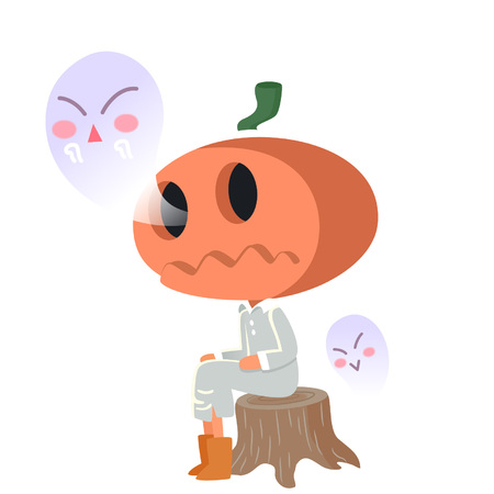 Cartoon pumpkin and ghost charactersのイラスト素材