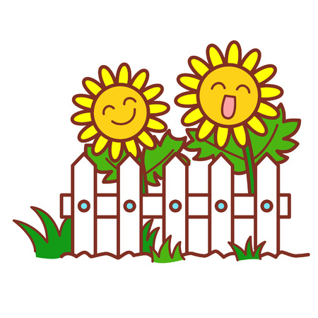 Cartoon happy sunflowersのイラスト素材
