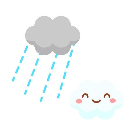 Cartoon raining cloud and smiling cloud characterのイラスト素材