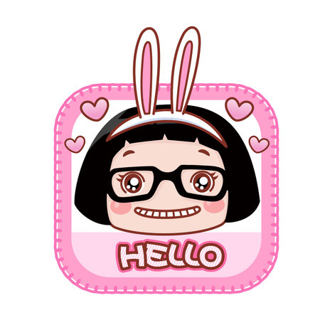 Cartoon girl wearing rabbit ears with greetingのイラスト素材
