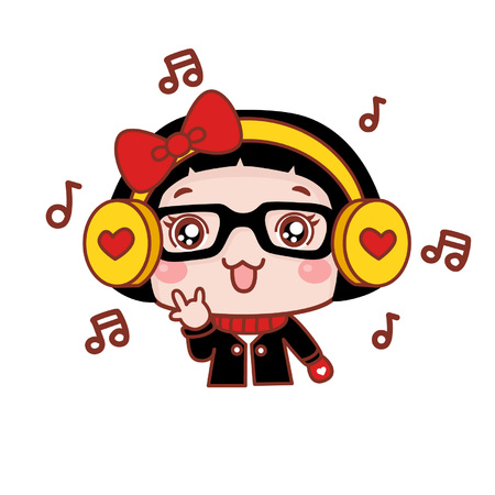 Cute cartoon girl enjoying musicのイラスト素材