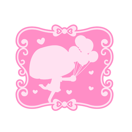 Silhouette of cartoon girl with balloonsのイラスト素材