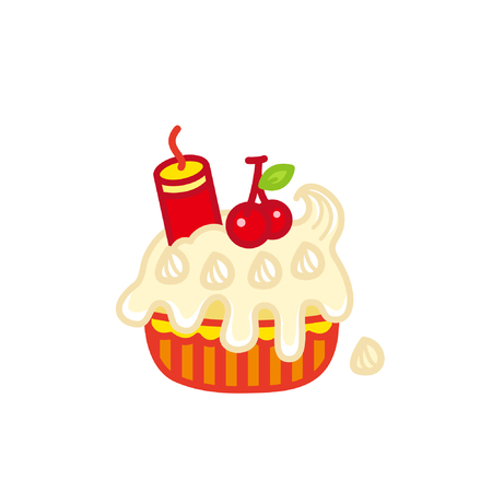 Cartoon cake with fireworkのイラスト素材