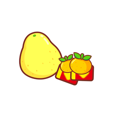 Cartoon Chinese new year fruitsのイラスト素材
