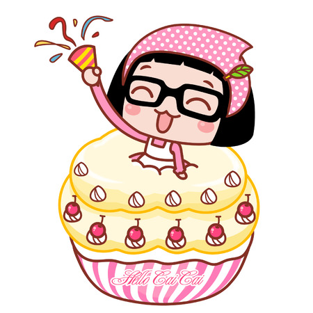 Cute cartoon girl appearing from a cakeのイラスト素材