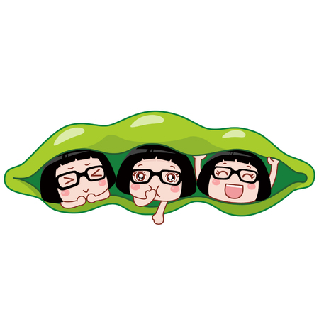 Cute cartoon girls inside a peapodのイラスト素材