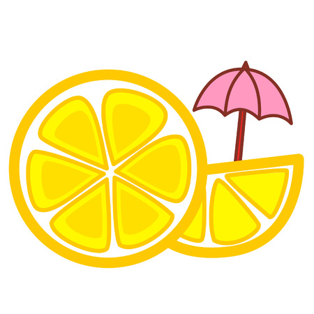Cartoon lemon slices with an umbrellaのイラスト素材