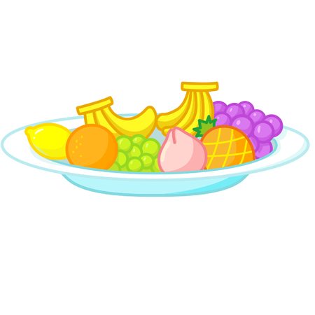 Cartoon fruits on a plateのイラスト素材