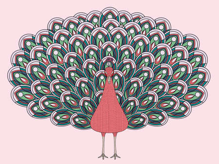 hand drawn peacock coloring page in exquisite styleのイラスト素材