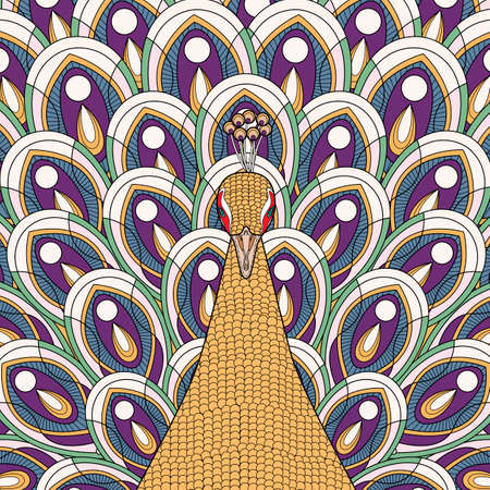 hand drawn peacock coloring page in exquisite styleのイラスト素材