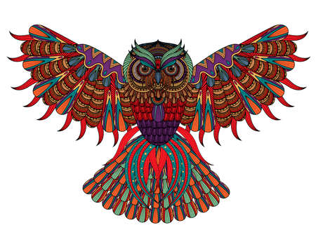 hand drawn Owl coloring page in exquisite styleのイラスト素材