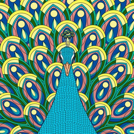 hand drawn peacock coloring page in exquisite styleのイラスト素材