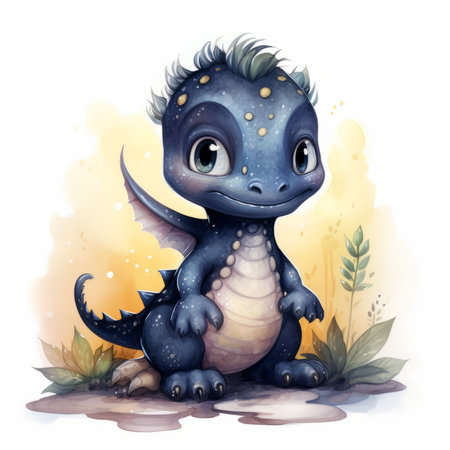 Cute cartoon dinosaur isolated on white background. Watercolor illustration.の素材