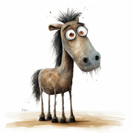 funny cartoon horse with big eyes on white background - illustration for childrenの素材