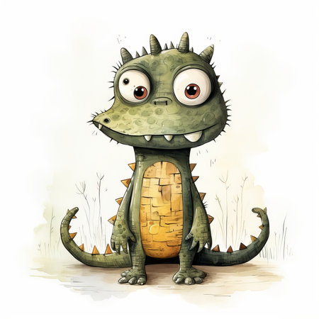 cartoon scene with green dragon on white background - illustration for childrenの素材