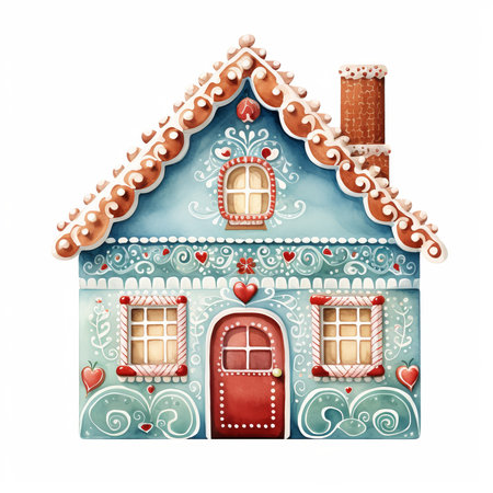 Gingerbread house. Watercolor illustration isolated on white background.の素材