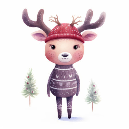 Christmas reindeer. Watercolor illustration isolated on white background.の素材