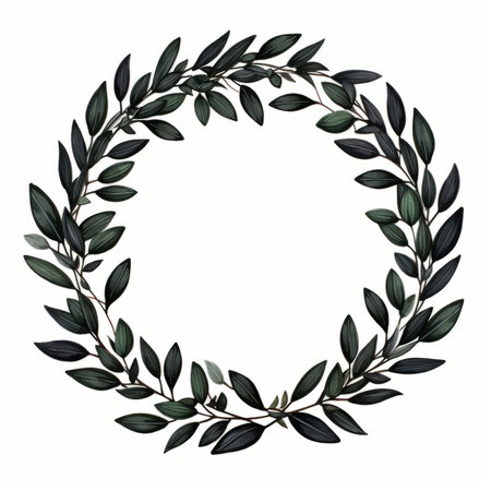 Watercolor floral wreath with black leaves isolated on white background.の素材