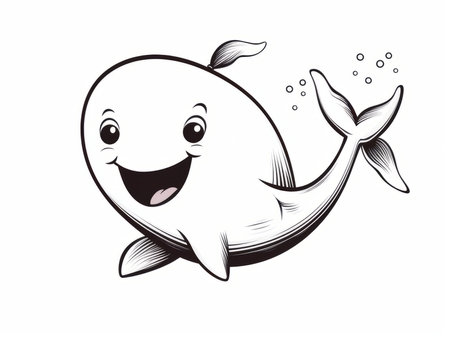 Vector illustration of a cute cartoon whale. Isolated on white background.の素材