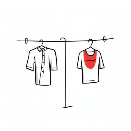 clothes hanging on a clothesline on a white background, vector illustrationの素材