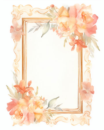 Watercolor frame with flowers. Hand painted illustration for your design.の素材