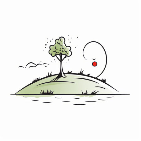 tree on the island, vector illustration, isolated on a white backgroundの素材