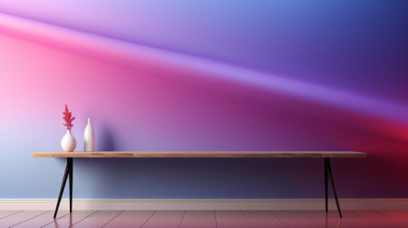 Modern interior with wooden shelf and vase. 3D rendering.の素材