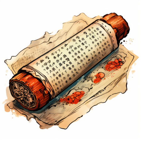 Chinese scroll with hieroglyphs. Vector illustration in sketch style.の素材