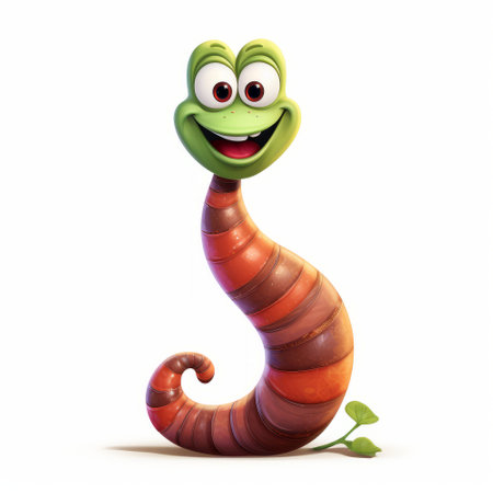 3d rendered illustration of snake cartoon character with grasshopper poseの素材