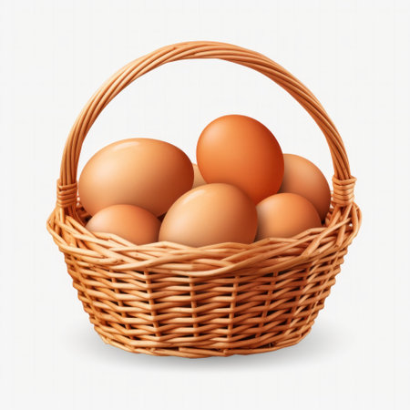 Basket with eggs on a white background. Eps 10 vector file.の素材