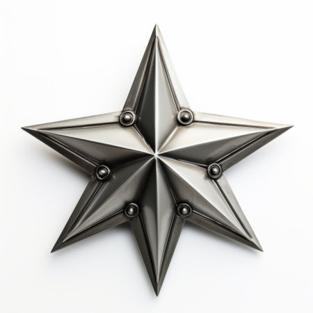 Silver star on a white background. 3d rendering, 3d illustration.の素材