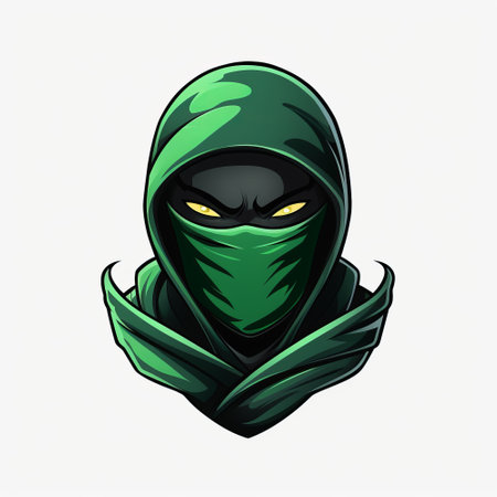 Vector illustration of green ninja mask on white background. Cartoon style.の素材