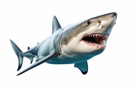 Shark isolated on white background. 3D illustration. 3D rendering.の素材