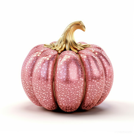 3D rendering of a decorative pink pumpkin isolated on white background.の素材