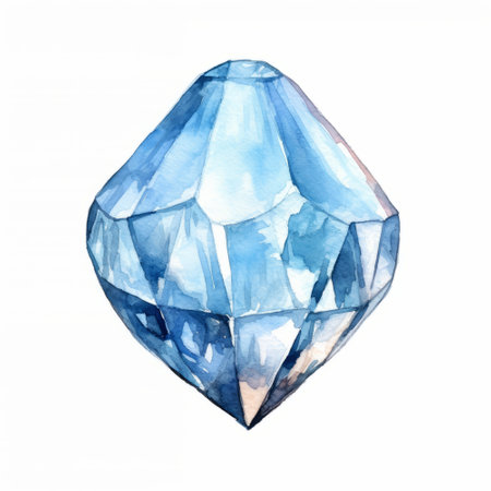 Blue diamond isolated on white background. Watercolor hand drawn illustration.の素材